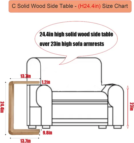 Miniatura 2 de Mesa auxiliar en forma de C, mesa auxiliar de madera maciza para sofá, cama y sala de estar, mesa auxiliar pequeña para aperitivos que ahorra