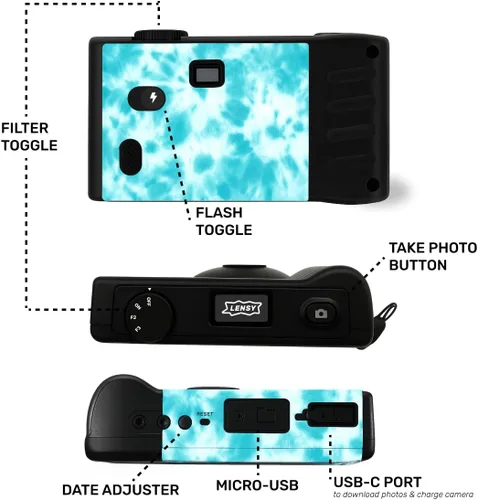 Miniatura 6 de LENSY Cámara Digital Sin Pantalla Cuatro Filtros Integrados Recargable, 8mp, Ligera, Sin Enfoque, Flash Automático, Fácil de Usar, Reutilizable