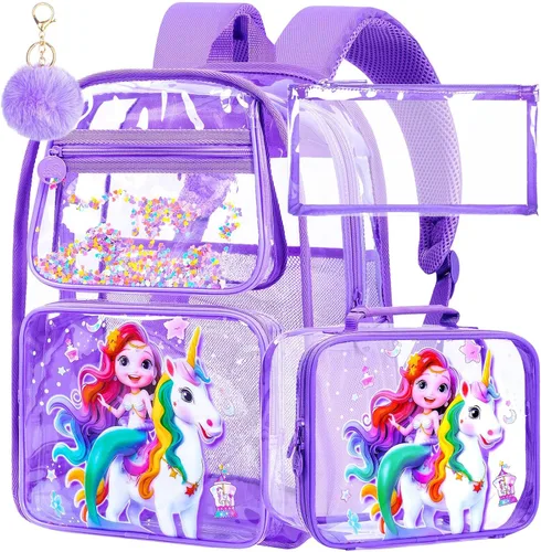 Miniatura 8 de Mochila transparente, aprobada por el estadio, para niñas y niños, mochila transparente de PVC resistente para mujeres y hombres