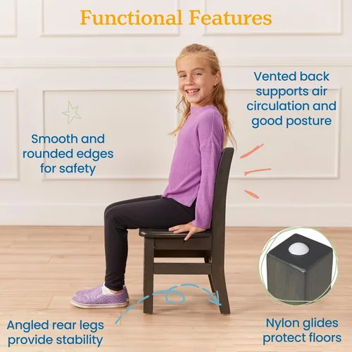 Miniatura 5 de ECR4Kids Juego de mesa y silla rectangular de madera dura de 24 x 36 pulgadas, altura de asiento de 12 pulgadas, muebles para niños, gris lavado