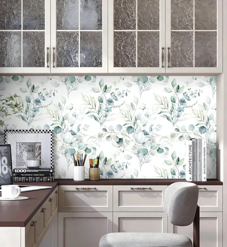 Miniatura 5 de Floralplus Papel tapiz autoadhesivo de hojas de eucalipto bohemio para baño, apto para inquilinos, papel tapiz extraíble, papel adhesivo adhesivo