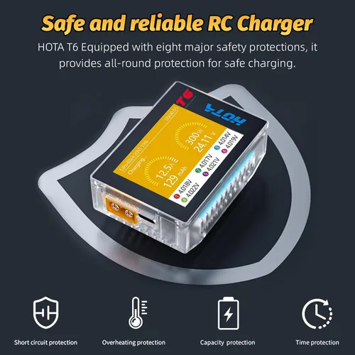 Miniatura 7 de HOTA T6 RC 1S 2S 3S 4S 5S 6S Lipo cargador de batería, cargador de batería inteligente RC con entrada dual XT60/PD de 300 W, cargador compacto
