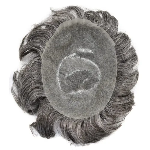 Toupee for Men Human Hair Pieces Ultra Thin Skin Mens Toupee Hair Replacement System Mens Hair Units for Men (1B50# 1B# Off Black+50% Sythetic 1B50#