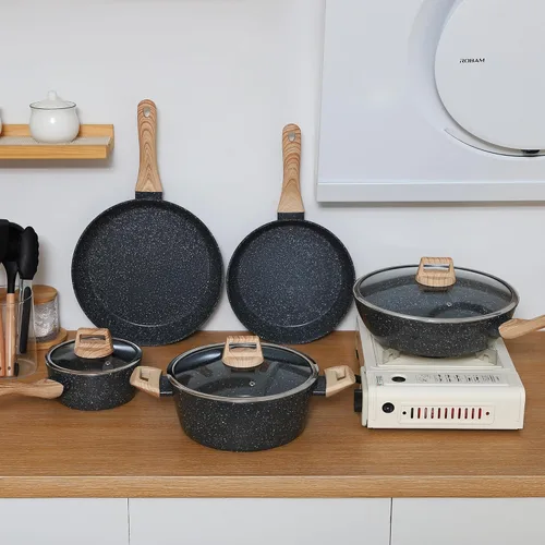 Miniatura 2 de Juego de utensilios de cocina de cerámica 15PCS ollas y sartenes antiadherentes (negro15)