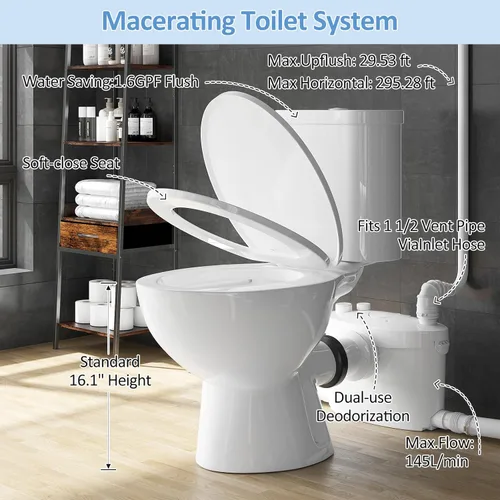 Miniatura 2 de Simple Project Inodoro de Descarga Ascendente para Sótano, Sistema de Inodoros Maceradores con Bomba Maceradora de 600W, Taza de Inodoro