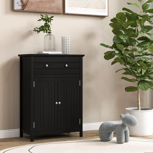 Miniatura 2 de Giantex Armario de almacenamiento de baño con cajón, armario de piso con puertas, estante ajustable, organizador de almacenamiento para entrada