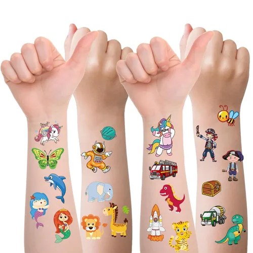 Miniatura 3 de Habett Tatuajes para niños, más de 300 estilos mixtos de tatuajes temporales, juego de calcomanías para niñas y niños, dinosaurios espaciales