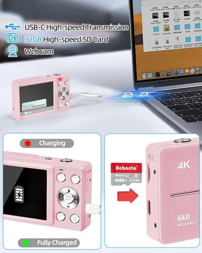 Miniatura 6 de Cámara digital 4K para fotografía, enfoque automático de 64 MP, tarjeta TF de 32 GB, pantalla LED de 2.8 pulgadas, zoom 18X, antivibración, cámaras