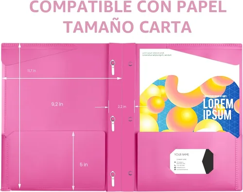 Miniatura 5 de INFUN Carpeta de bolsillo de plástico resistente con puntas y bolsillo frontal transparente, paquete de 18, carpetas de 3 puntas con bolsillos
