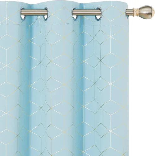 Miniatura 17 de Deconovo Cortinas Opacas, Aislamiento Térmico y Reducción de Ruido, Estampado de Lámina de Diamante – Ojales en la Parte Superior, 2 Paneles, Azul