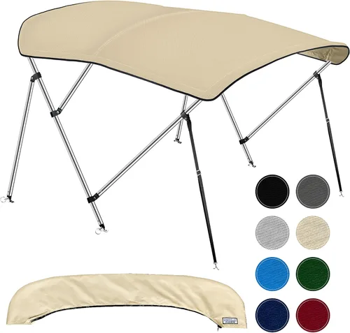 Miniatura 14 de Bimini Tops de 3 lazos para barcos, a prueba de decoloración, postes de soporte, funda de almacenamiento, lona marina 900D, toldo para barco, Azul