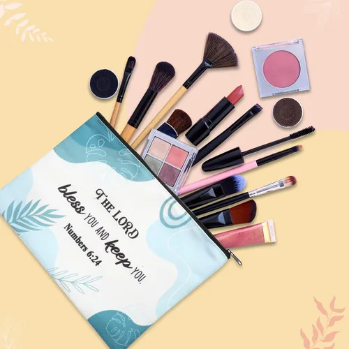 Miniatura 7 de Qeeenar - Bolsa de maquillaje religioso cristiano, bolsas de cosméticos, bolsa inspiradora de versículo bíblico para artículos de tocador, bolsa