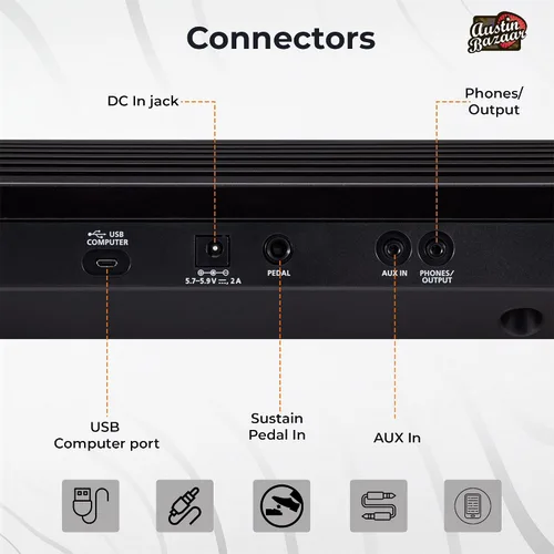 Miniatura 8 de Roland GO-61P - Paquete de piano digital de 61 teclas con soporte ajustable, pedal de sostenimiento, lecciones en línea y paño de pulido de Austin