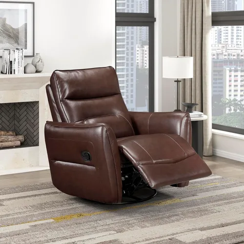 Miniatura 25 de Lexicon Silla reclinable giratoria, sillón reclinable manual de cuero de grano superior, cómodo sillón reclinable para guardería, silla reclinable
