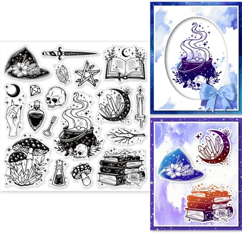 GLOBLELAND Magic Witchcrafts - Sellos transparentes para bricolaje álbumes de recortes, sombrero de libro, sello de silicona, tarjetas