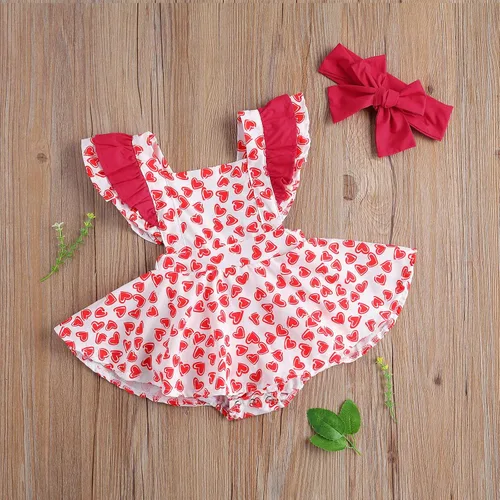 Miniatura 3 de Mono para bebé niña de San Valentín con mangas sin espalda y estampado de corazón con diadema
