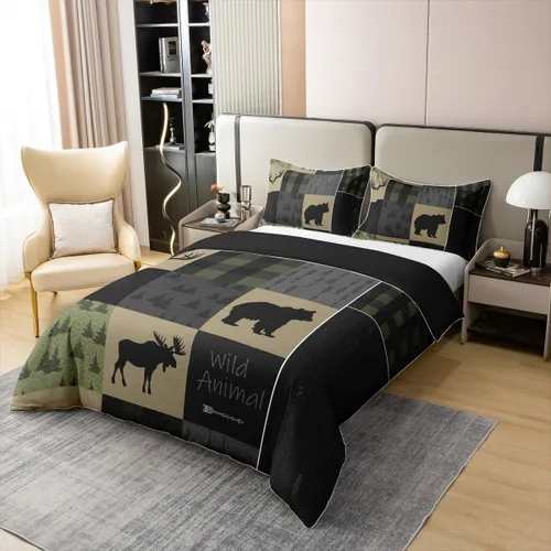 Miniatura 3 de jejeloiu Juego de funda de edredón con estampado de oso 100% algodón, tamaño individual, juego de ropa de cama de animales salvajes, ultra suave