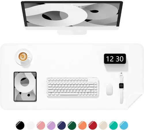 Miniatura 10 de Alfombrilla de escritorio, 60 x 35 cm, de piel sintética, antideslizante, alfombrilla grande para mouse para escritorio, impermeable, almohadilla