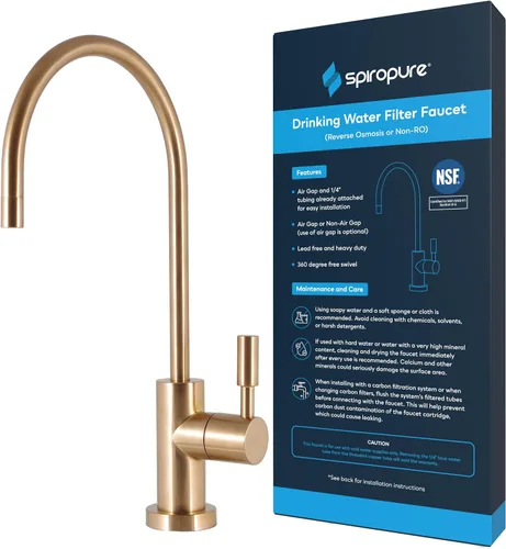 SpiroPure Grifo RO de aire sin plomo certificado NSF, oro cepillado/bronce/latón, grifo de filtro de agua de reemplazo de ósmosis inversa, grifo
