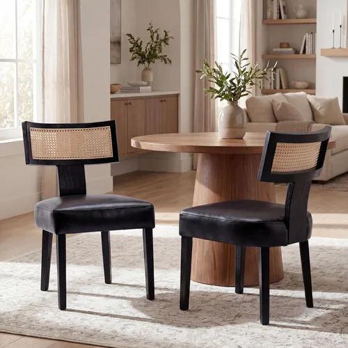 Miniatura 46 de VESCASA Juego de 2 sillas de comedor modernas de mediados de siglo, sillas de comedor tapizadas de lino con respaldo curvado ergonómico, patas