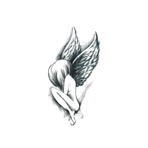 Miniatura 3 de Juego de 2 calcomanías de tatuaje temporales pequeñas, diseño de ángel negro oscuro para mano, cuello, cara, muñeca, impermeable, arte corporal