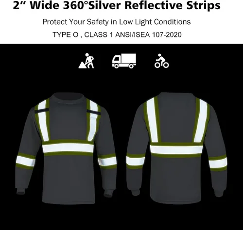 Miniatura 6 de VENDACE Camiseta de Seguridad Reflectante de Alta Visibilidad 3 Paquetes Hi Vis Camisa de Trabajo de Construcción de Manga Larga