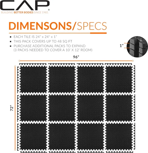Miniatura 4 de CAP Puzzle Exercise Mats 1” Thick EVA Interlocking Foam Tiles for Home Gym Flooring Multiple Options Diamond - Negro