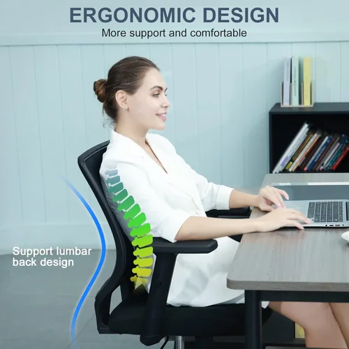 Miniatura 9 de Silla ergonómica de oficina, silla de escritorio de malla para el hogar con brazos ajustables, sillas de computadora con respaldo medio para Negro