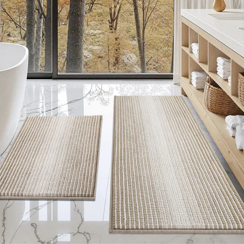 Miniatura 58 de Juegos de Alfombras y Tapetes para Baño, Juego de Alfombra de Baño de Felpilla Gruesa Absorbente de 2 Piezas Antideslizante, Tapetes Suaves