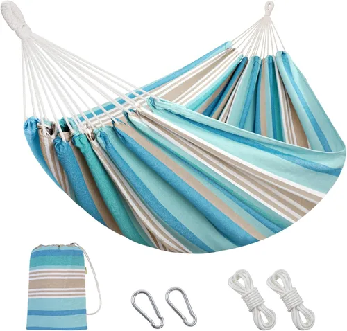 Miniatura 14 de Hamaca brasileña con correas para árboles, hamacas de lona, hamaca portátil con bolsa de transporte para patio trasero, porche, uso en exteriores e