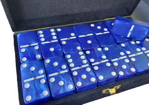 Miniatura 19 de Marion Dominó doble 6 blanco, tamaño de torneo profesional jumbo con giradores, en elegante estuche de terciopelo negro.