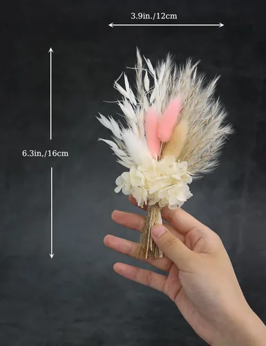 Miniatura 3 de Mini ramo de flores secas (paquete de 6), ramo de flores secas para centros de mesa de boda bohemia, hierba de pampas seca. (Blush)