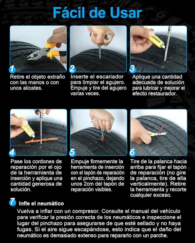 Miniatura 6 de Kit de reparación de neumáticos con tapones, kit de tapones de neumáticos de servicio pesado profesional para automóvil, ATV, motocicleta, camión