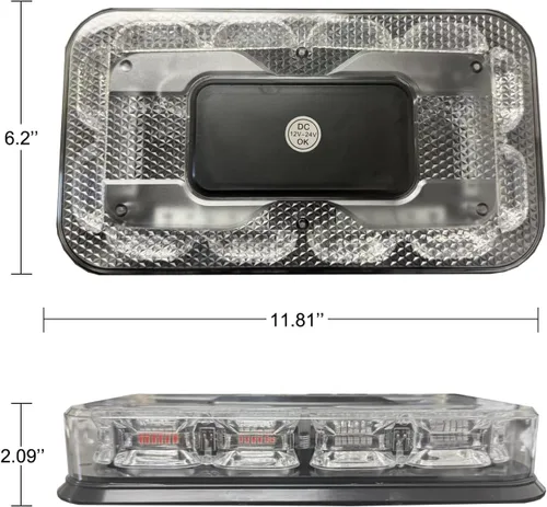 Miniatura 5 de Barra de luces estroboscópicas LED blancas y ámbar de 12 pulgadas para techo, magnéticas, mini luces de emergencia y advertencia para vehículos