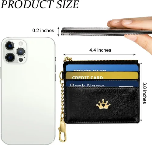 Miniatura 2 de URAQT Cartera para tarjetas de crédito, cartera minimalista de cuero delgado con cremallera, mini protector de tarjeta de crédito, llavero bolsillo