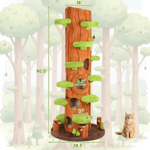 Miniatura 6 de NUNU LAB Árbol para gatos de 90.5 pulgadas de alto – Torre grande de árbol mágico para gatos con postes rascadores de sisal, escondite lateral