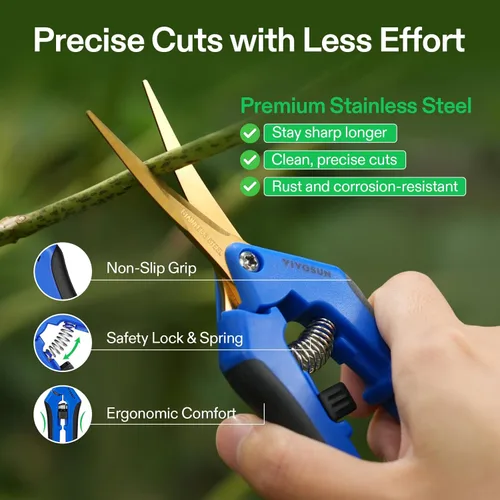 Miniatura 4 de Podadora manual VIVOSUN, para jardinería, con cuchillas rectas de acero inoxidable