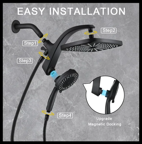 Miniatura 9 de BOZYBO Rain Shower Head with Handheld: High Pressure Shower Heads with Handheld Spray Combo, 12" Rainfall Shower Head and 9 Sprays Hand Showerheads