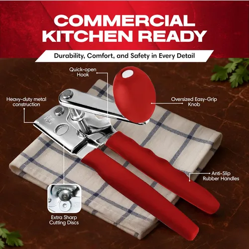 Miniatura 3 de Chef Master Abridor de Latas Comercial Resistente - Manual con Manivela Manual para Latas Grandes con Agarre Antideslizante - Abridor de Latas