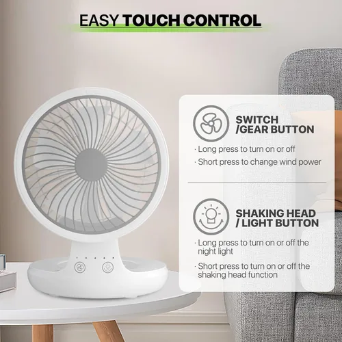 Miniatura 7 de Magshion Ventilador de escritorio plegable de 7.5 pulgadas con luz nocturna, ventilador pequeño oscilante de 120°, 4 velocidades, alimentado por USB