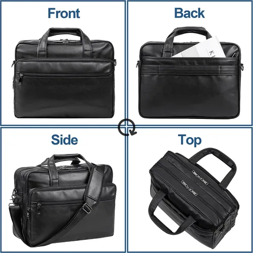 Miniatura 4 de seyfocnia Bolsa de cuero para laptop, para hombre, 15.6 pulgadas, 17.3 pulgadas, maletín de mensajero, bolsa de negocios, bolso de computadora