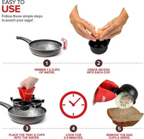 Miniatura 4 de Modern Innovations Bandeja escalfadora de huevos de acero inoxidable de 4 tazas, guante de silicona gratuito, inserto para escalfar huevos y huevos