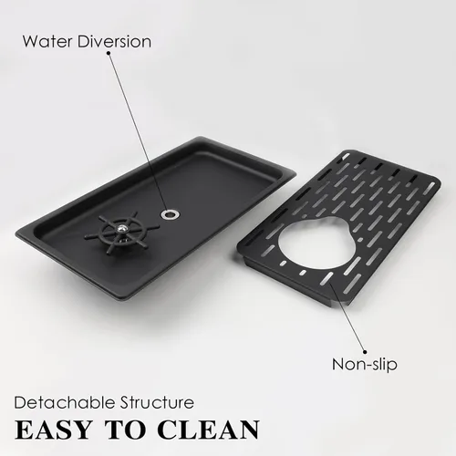 Miniatura 3 de Enjuagadoras de jarra, lavadora de jarra, lavadora y aerosol, bandeja de drenaje y goteo, lavabo de vidrio de barra de acero inoxidable 304, Negro