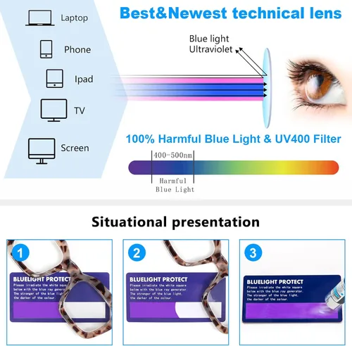 Miniatura 5 de DXYXYO Paquete de 3 lentes de lectura cuadrados para mujer, elegante marco grueso, bisagra de resorte, bloqueo de luz azul