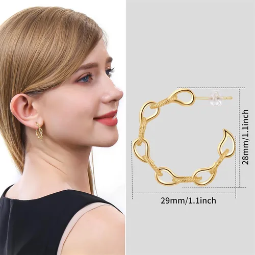 Miniatura 3 de Aretes de aro chapados en oro de 14 quilates para mujeres y niñas con poste de plata de ley 925 (aro cuadrado grueso grueso grande y pequeño)