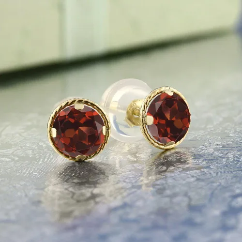 Miniatura 10 de Gem Stone King Aretes redondos de oro amarillo de 14 quilates con piedra natal Redondos de 0.157 in Aretes de oro para mujeres y hombres