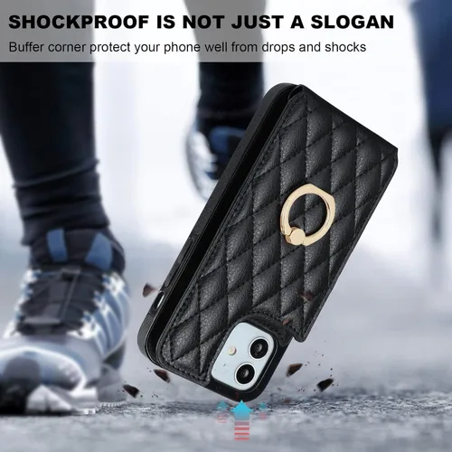 Miniatura 7 de Folosu Funda compatible con iPhone 12 iPhone 12 Pro con soporte para tarjetas, rotación de 360°, soporte de anillo de dedo con función atril, Negro