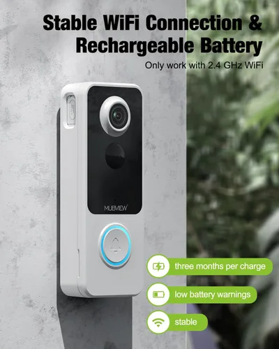 Miniatura 2 de MUBVIEW timbre de puerta inalámbrico con video, 1080p, comunicación bidireccional, visión nocturna, detección humana, almacenamiento en tarjeta/nube