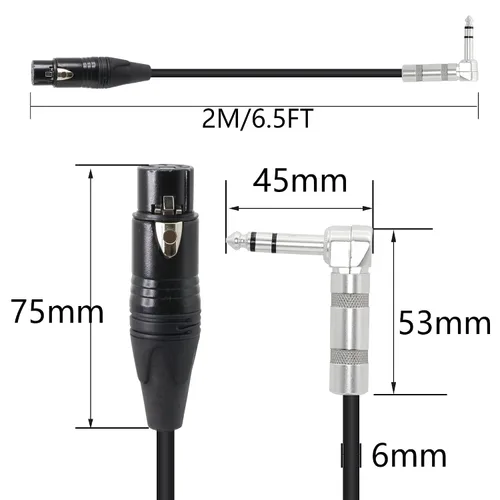 Miniatura 5 de Cable de 1/4 a XLR de 90 grados en ángulo recto de 0.250 in TRS macho a conector XLR hembra Cable de micrófono estéreo de audio para altavoces
