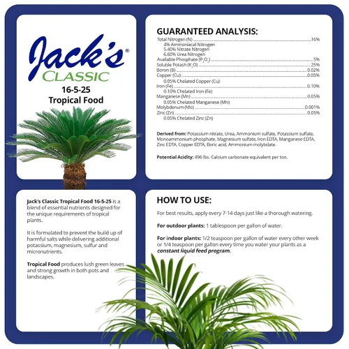 Miniatura 3 de Jack's Classic 16-5-25 Fertilizante soluble en agua para alimentos tropicales con micronutrientes para un fuerte crecimiento exuberante, 1.5lbs
